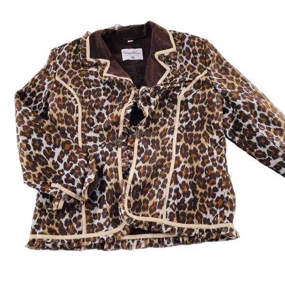 Pamela McCoy Womens Leopard Print Blazer Jacket Size Large Silk Corduroy Lined - Picture 1 of 5